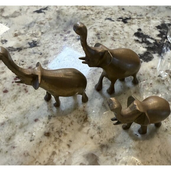 3 VTG MCM Brass Elephants Figurines Good Luck Hollywood Regency Paper Weights - Picture 1 of 9
